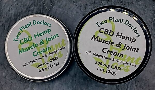 Top view of a tin and a jar of CBD Hemp Muscle & Joint Cream