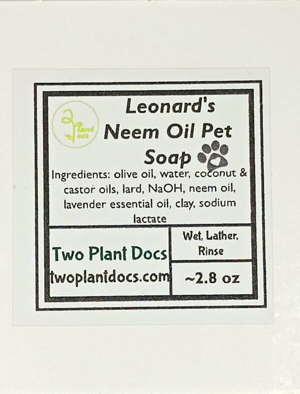 Label for Leonard's Neem Oil Pet Soap