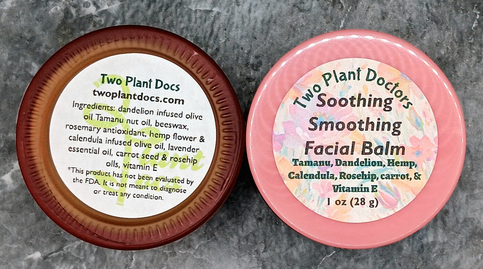 Top and bottom of a pink jar with pink lid