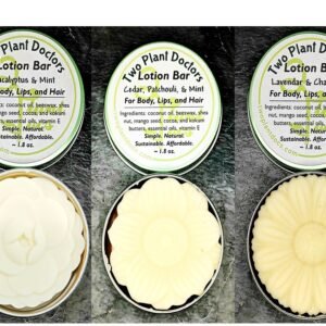 three round tins each containing flower shaped lotion bars