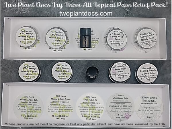 Sample pack of four tins and one dropper bottle