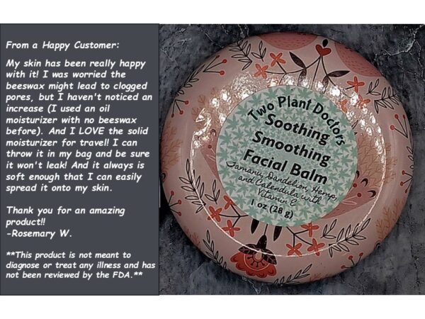 Round pink metal tin of Soothing Smoothing Facial Balm