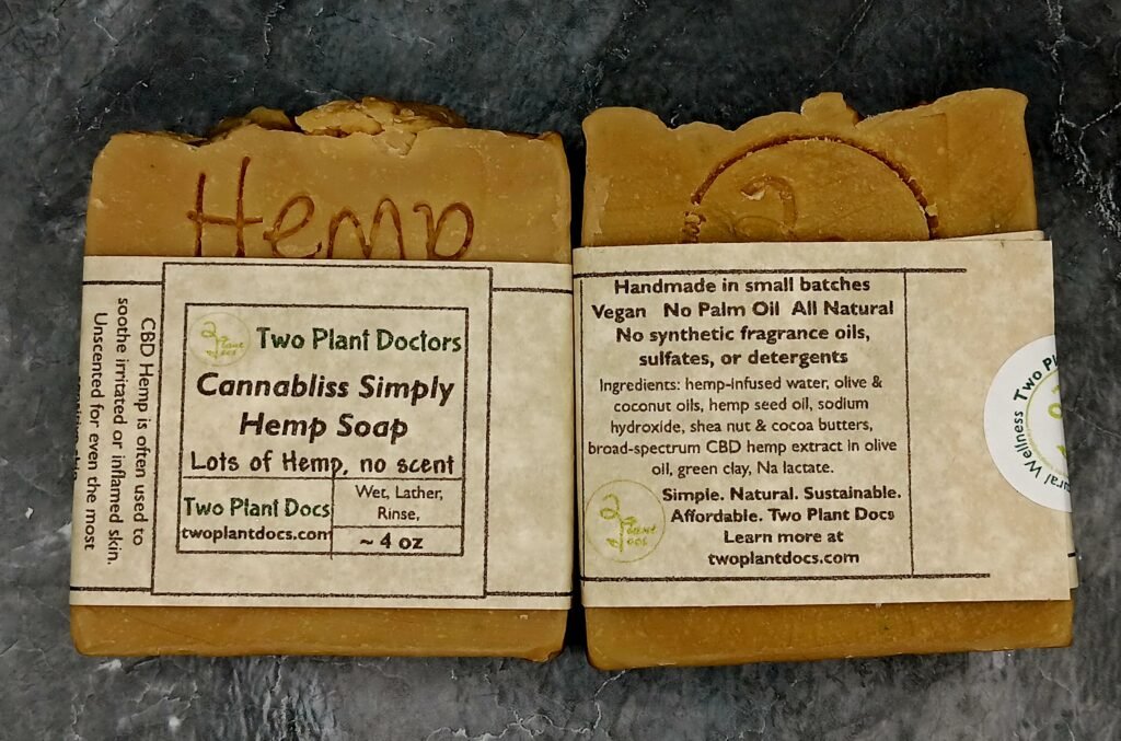 Two square greenish-brown soaps