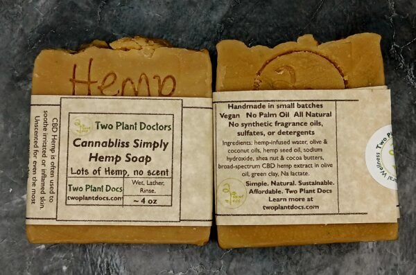Two square greenish-brown soaps