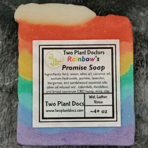 A rectangular rainbow striped soap