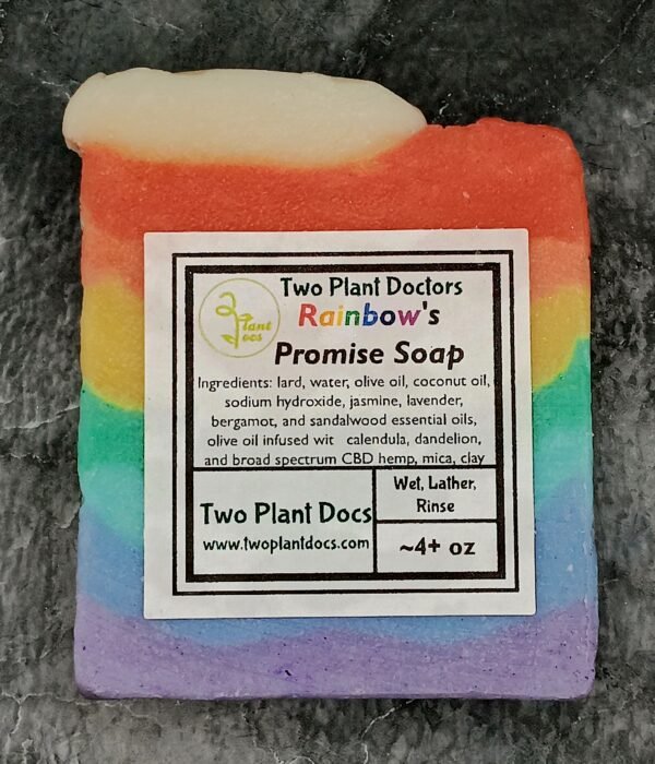 A rectangular rainbow striped soap