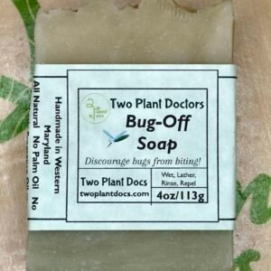 Front of a light green soap with label