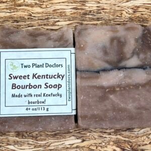 Two rectangular soaps on a patterned background